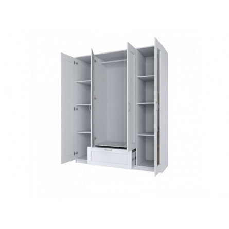 BRIMNES / СИРИУС шкаф четырехдверный с выдвижным ящиком и двумя зеркалами, цвет белый