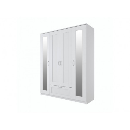 BRIMNES / СИРИУС шкаф четырехдверный с выдвижным ящиком и двумя зеркалами, цвет белый