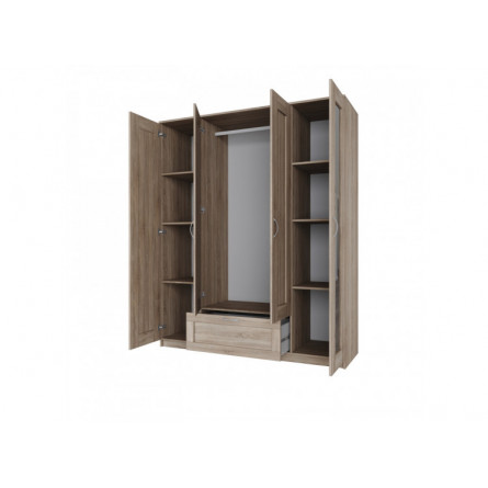 BRIMNES/СИРИУС шкаф четырехдверный с выдвижным ящиком и двумя зеркалами, цвет Дуб Сонома