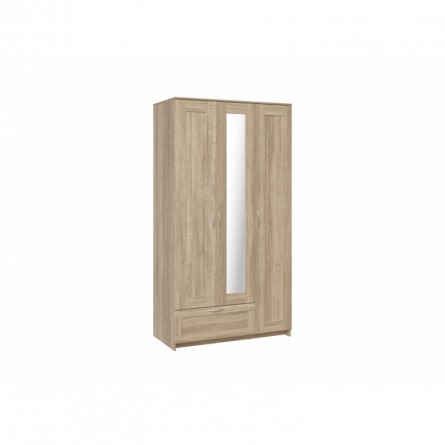 Шкаф СИРИУС трёхдверный с одним выдвижным ящиком и зеркалом, цвет Дуб Сонома