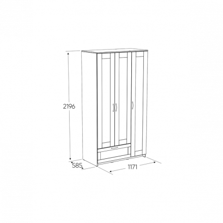 Шкаф СИРИУС трёхдверный белый с одним выдвижным ящиком и зеркалом