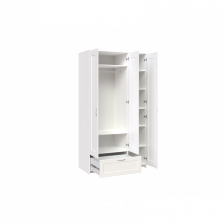Шкаф СИРИУС трёхдверный белый с одним выдвижным ящиком и зеркалом
