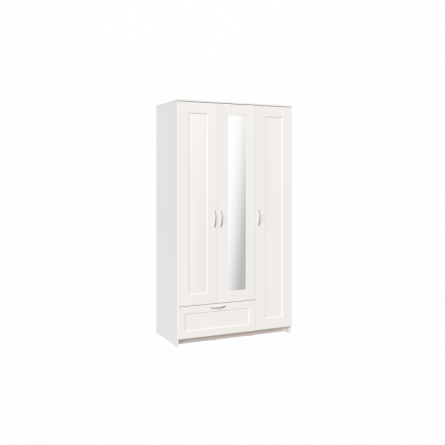 Шкаф СИРИУС трёхдверный белый с одним выдвижным ящиком и зеркалом