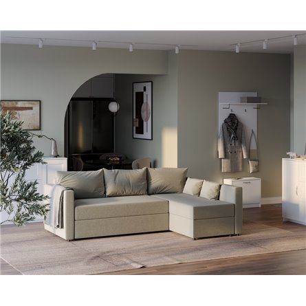 Диван угловой трехместный Вало с длинным подлокотником, светло-серый, ткань рогожка