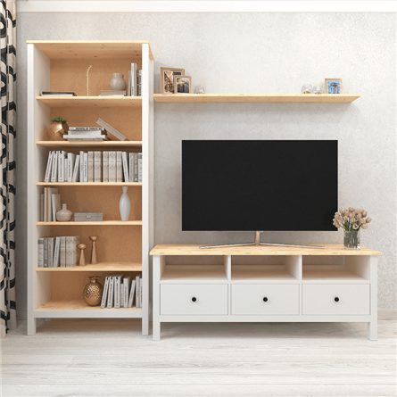 Стеллаж Ф-156.11 высокий из массива сосны, цвет белый/натуральный