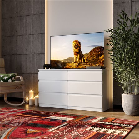 Комод КАСТОР длинный с шестью выдвижными ящиками, цвет белый