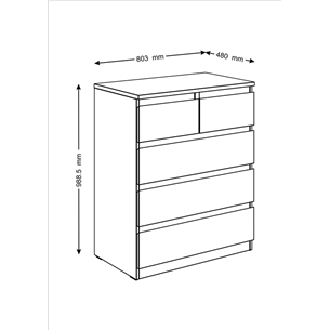 Комод МАЛЬТА высокий с пятью выдвижными ящиками, цвет Дуб Сонома