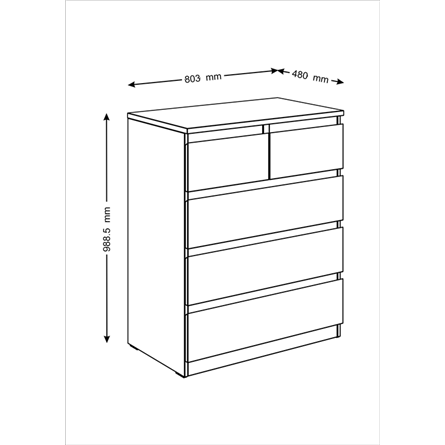 Комод МАЛЬТА высокий с пятью выдвижными ящиками, цвет Дуб Сонома