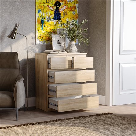 Комод МАЛЬТА высокий с пятью выдвижными ящиками, цвет Дуб Сонома