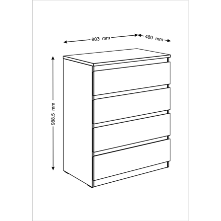 Комод МАЛЬТА высокий с четырьмя выдвижными ящиками, цвет белый