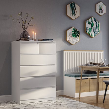 Комод МАЛЬТА высокий с шестью выдвижными ящиками, цвет белый