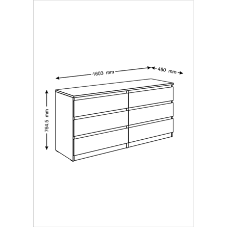 Комод МАЛЬТА длинный с шестью выдвижными ящиками, цвет Дуб Сонома