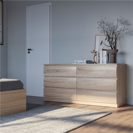 Комод МАЛЬТА длинный с шестью выдвижными ящиками, цвет Дуб Сонома