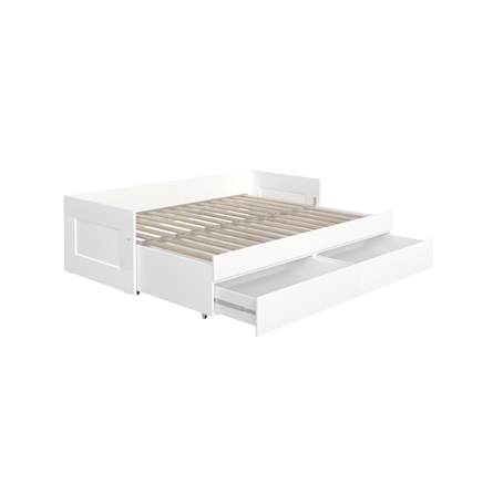 Кровать двуспальная СИРИУС раздвижная шириной 80(160) см, с ортопедическим основанием Лурой и двумя выдвижными ящиками белого цв