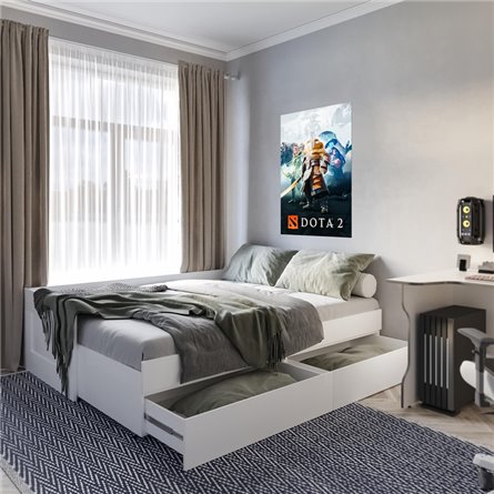 Кровать двуспальная СИРИУС раздвижная шириной 80(160) см, с ортопедическим основанием Лурой и двумя выдвижными ящиками белого цв