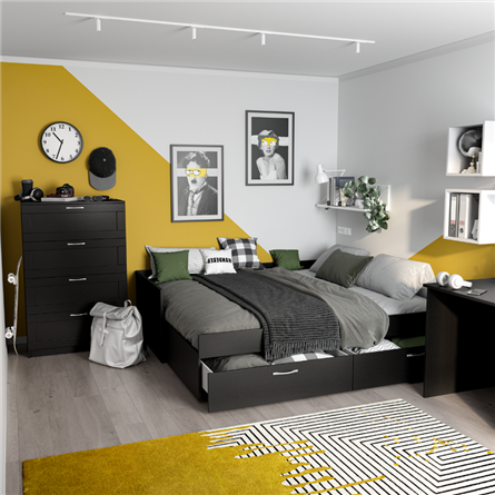 Кровать двуспальная СИРИУС раздвижная шириной 80(160) см, с ортопедическим основанием Лурой и двумя выдвижными ящиками, цвет Дуб