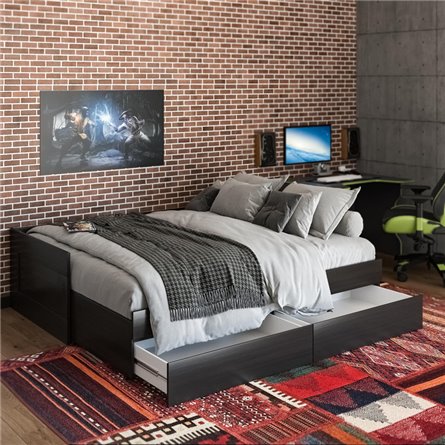 Кровать двуспальная СИРИУС раздвижная шириной 80(160) см, с ортопедическим основанием Лурой и двумя выдвижными ящиками, цвет Дуб