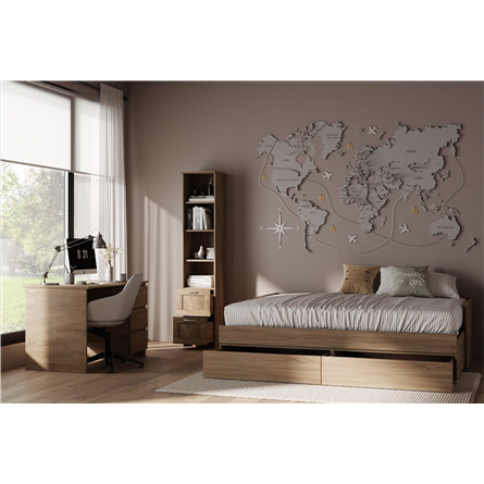 Кровать двухспальная КАСТОР раздвижная с ящиками, с ортопедическим основанием 90/180х200, цвет Дуб Сонома