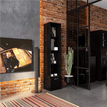 Стеллаж СИРИУС узкий, с ящиком и четырьмя полками, цвет Дуб Венге