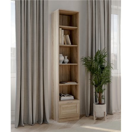 Стеллаж СИРИУС узкий, с ящиком и четырьмя полками, цвет Дуб Сонома