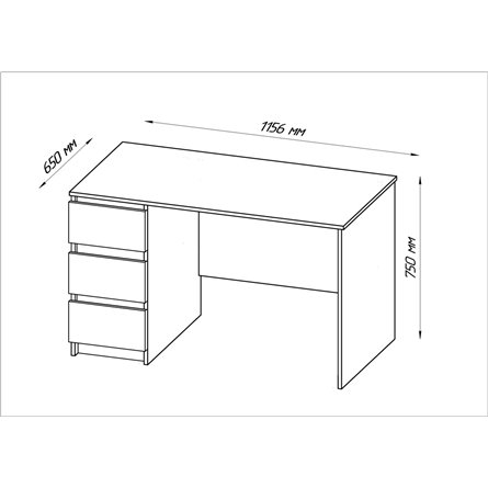 Стол КАСТОР письменный однотумбовый с тремя ящиками, цвет Дуб Сонома