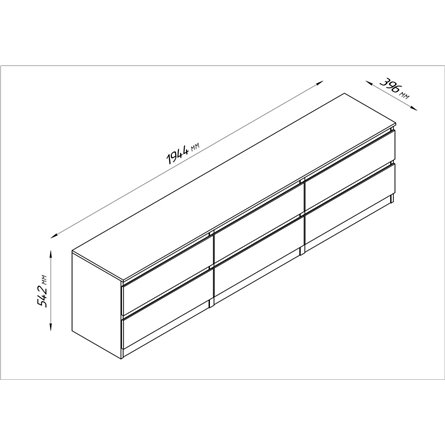 Тумба КАСТОР длинная с шестью ящиками, цвет Дуб Сонома