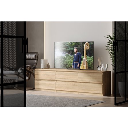 Тумба КАСТОР длинная с шестью ящиками, цвет Дуб Сонома