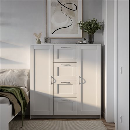 Тумба СИРИУС двухдверная с четырьмя ящиками, цвет белый