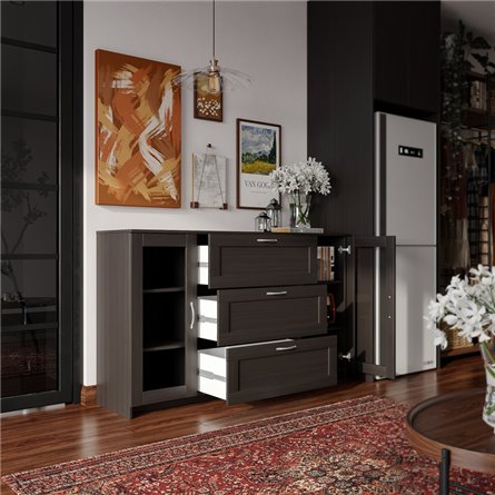 Тумба СИРИУС длинная с двумя стеклянными дверьми и тремя ящиками, цвет Дуб Венге