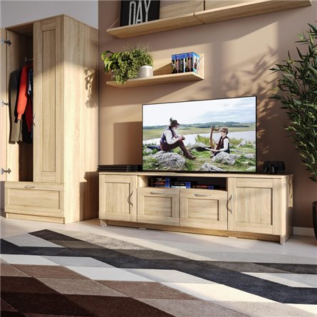 Тумба СИРИУС под телевизор напольня широкая с двумя ящиками, цвет Дуб Сонома