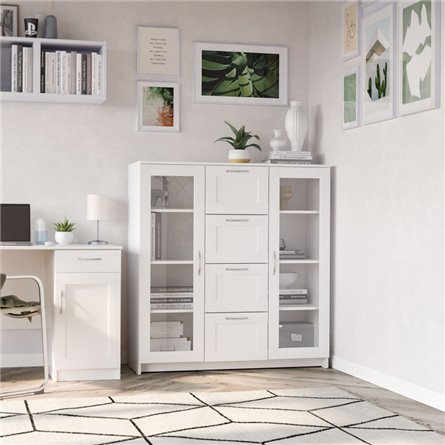 Тумба СИРИУС с двумя стеклянными дверьми и четырьмя ящиками, цвет белый