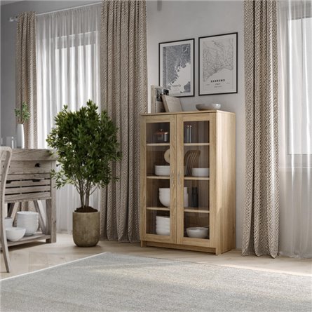 Тумба СИРИУС с двумя стеклянными дверьми, цвет Дуб Сонома