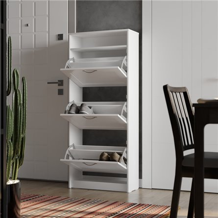 Тумба СИРИУС с нишей и тремя откидными полками для обуви, цвет белый