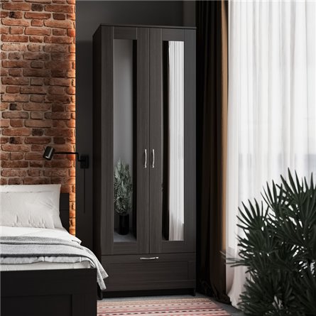 Шкаф СИРИУС двухдверный с одним выдвижным ящикам и двумя зеркалами, цвет Дуб Венге