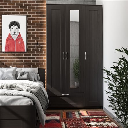 Шкаф СИРИУС трёхдверный с одним выдвижным ящиком и зеркалом, цвет Дуб Венге