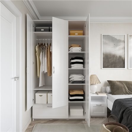 Шкаф СИРИУС трехдверный с одним выдвижным ящиком, цвет Белый