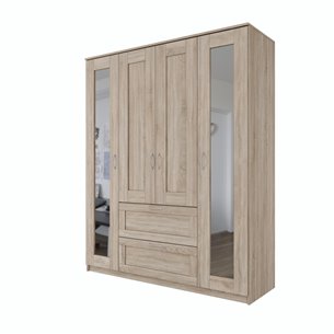 BRIMNES / СИРИУС шкаф четырехдверный с двумя выдвижными ящиками и двумя зеркалами