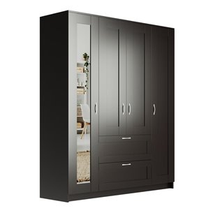 BRIMNES / СИРИУС шкаф четырехдверный с двумя выдвижными ящиками и зеркалом