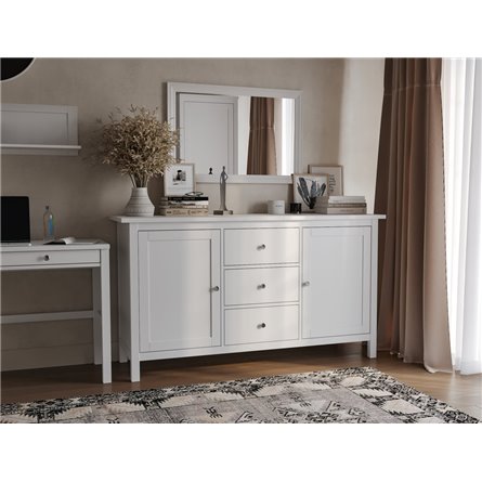 Тумба 23 Кантри двухдверная с тремя наружными выдвижными ящиками, массив сосны, цвет белый