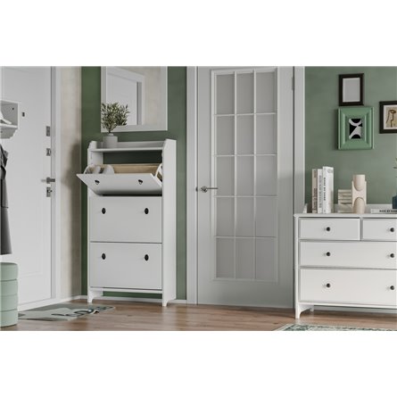 Тумба для обуви 03 Вествик с тремя откидными полками, массив сосны, цвет белый