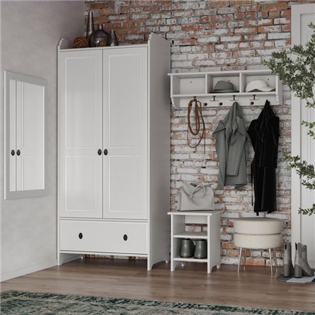 Тумба для обуви 300 Вествик с двумя открытыми полками, массив сосны, цвет белый