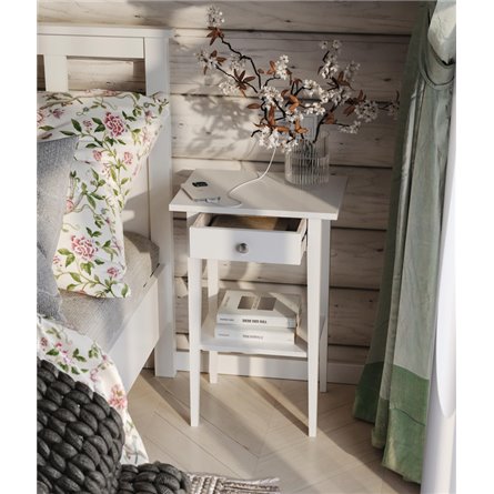 Тумба прикроватная 01 Кантри с ящиком и полкой, массив сосны, цвет белый