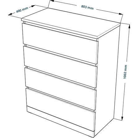 Комод Варма 4 с четырьмя выдвижными ящиками, цвет ясень черный