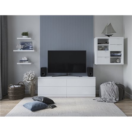 Комод Варма 4Д низкий с четырьмя выдвижными ящиками, цвет белый