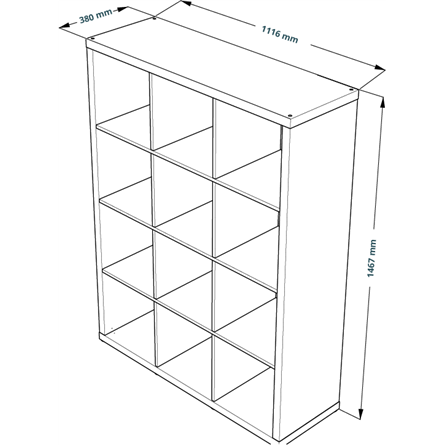 Стеллаж Фора 12, широкий стеллаж с открытыми ячейками, тамбурат, цвет белый