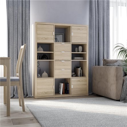 Стеллаж Фора 12, широкий стеллаж с открытыми ячейками, тамбурат, цвет дуб беленый