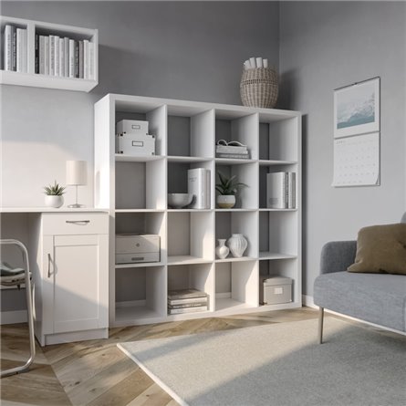 Стеллаж Фора 16, широкий стеллаж с открытыми ячейками, тамбурат белого цвета