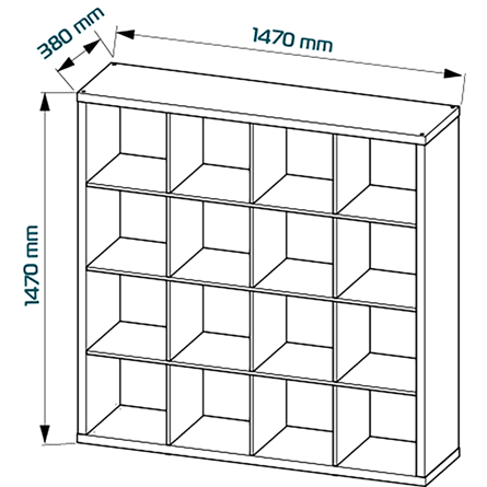Стеллаж Фора 16, широкий стеллаж с открытыми ячейками, тамбурат, цвет дуб беленый
