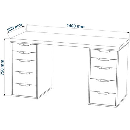 Стол письменный Ингар 2/55 140x75x55, дуб беленый/белый
