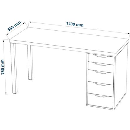 Стол письменный Ингар 2/5Т 140x75x55, дуб беленый/белый